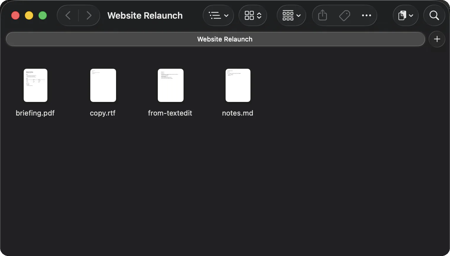 The Finder folder with the exported from-textedit PDF added beside the original files.